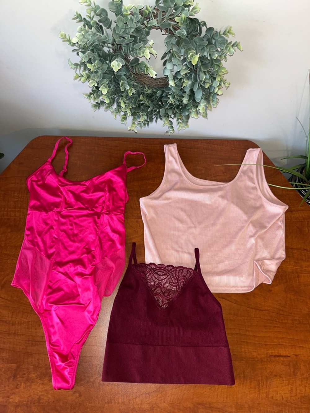 All 3 - Tanks & Bodysuit Set in Hot Pink, Blush, and Burgundy Women's